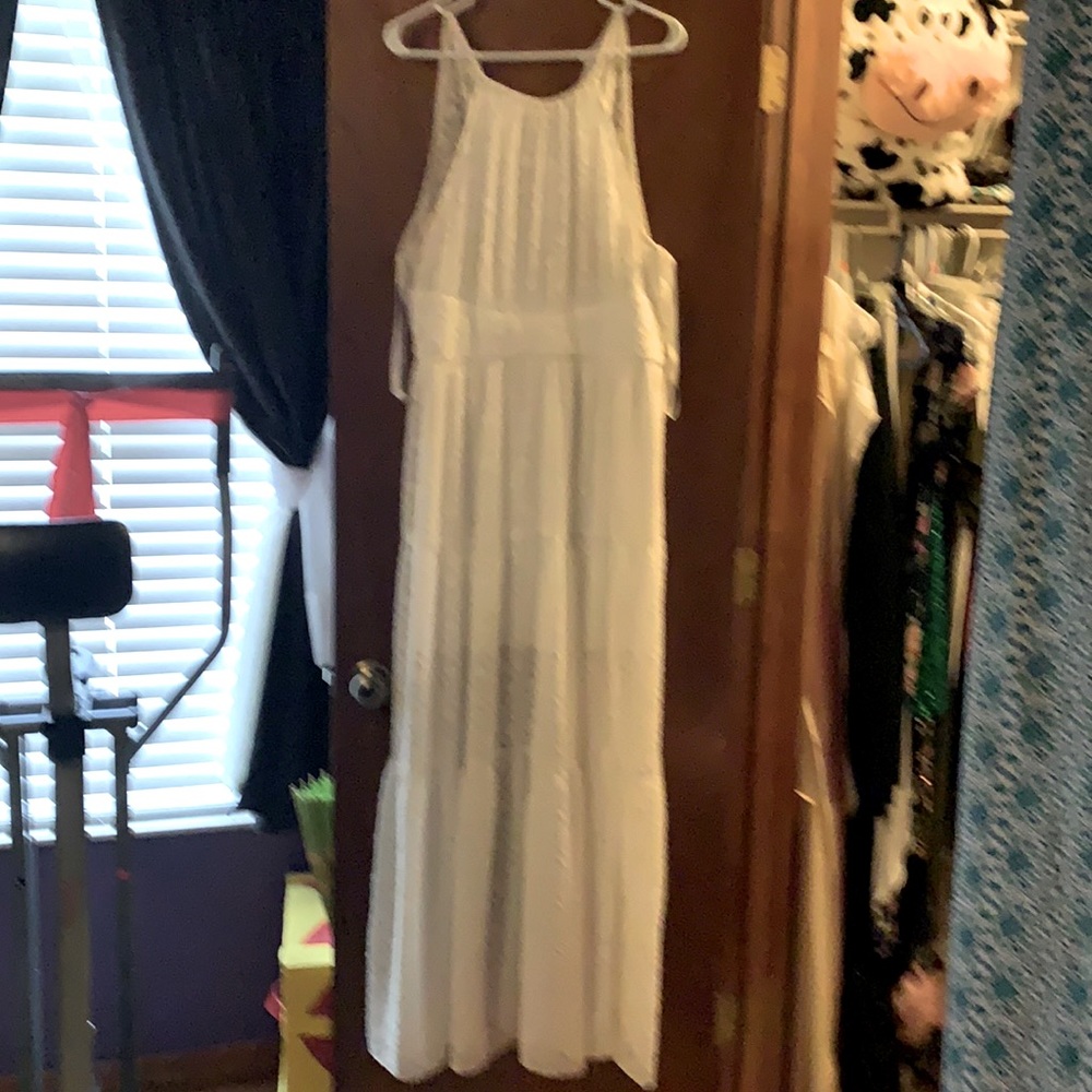 White halter top maxi dress